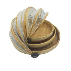 Bamboo Food Tray with Mesh Net Tent - Circle